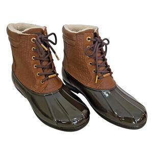 Michael Kors Womens Rain Boots Easton Bootie Leather/Rub 10 M Signature Logo NEW